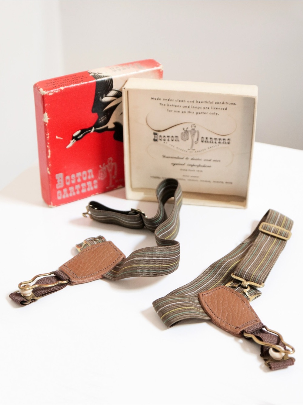 Men's Stripe Suspenders in Brown and Green